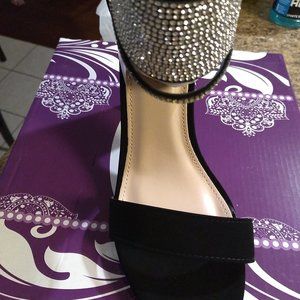 Black Suede Heels with Rhinestones 6.5